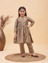 Girl's Brown Anarkali Kurta Pyjama Set With Potli Bag